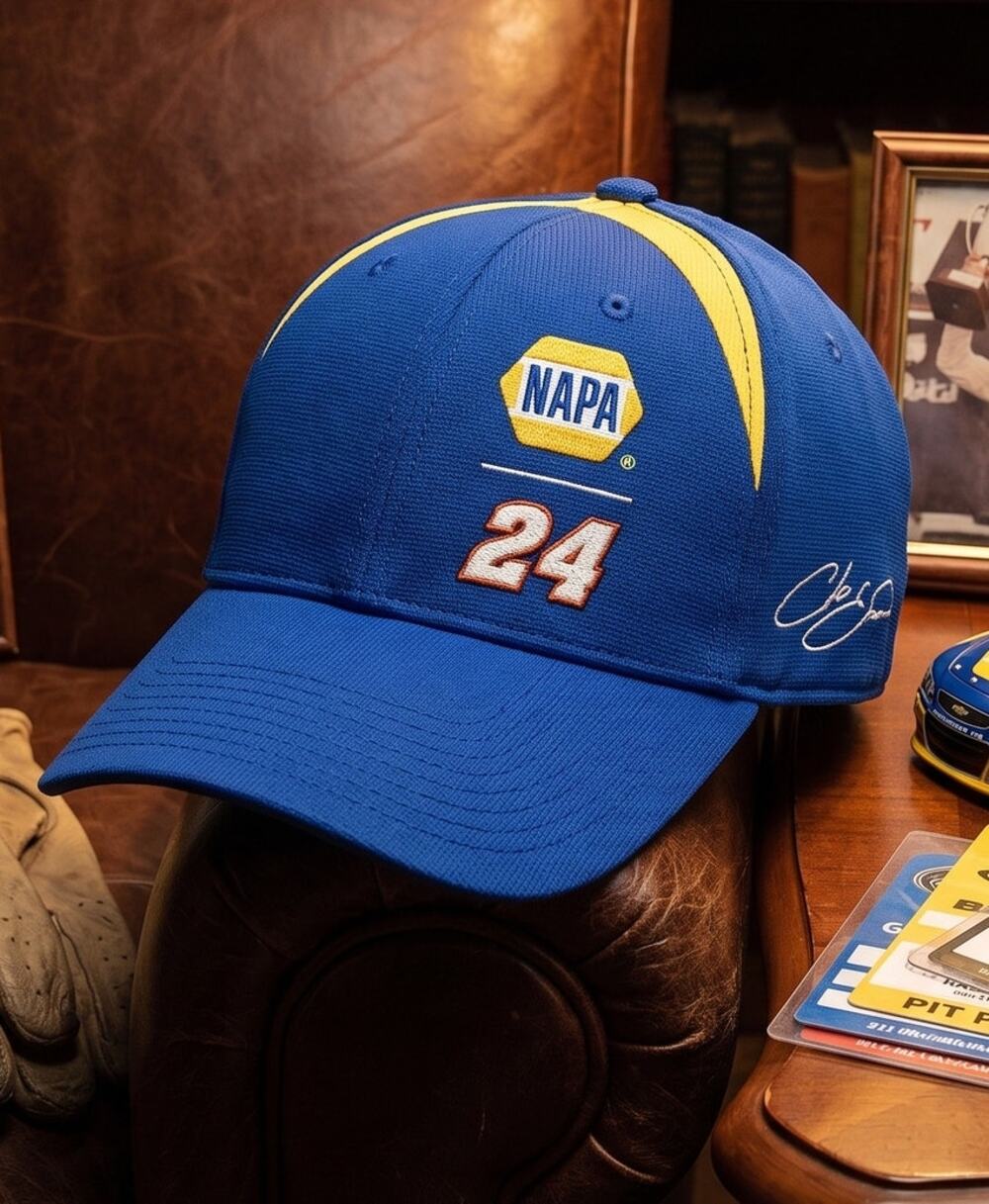 Napa Racing #24 Chase Elliot Hendrick Baseball Hat Blue Yellow Signature